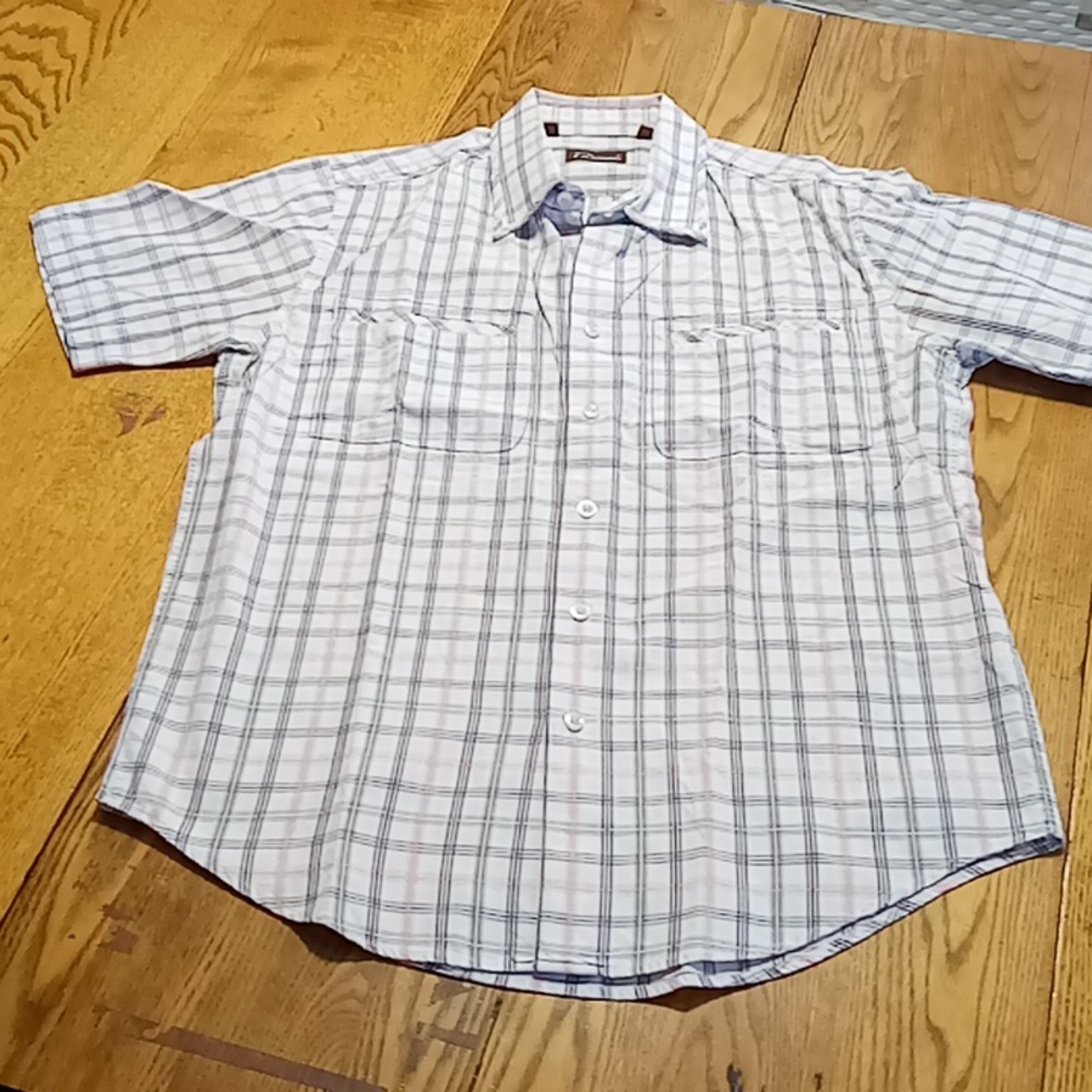 7 Diamonds Mens Shirt WHITE FLAW  Striped Preowned LARGE Short Sleeves Cotton